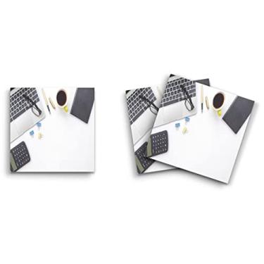 Imagem de Butler in the Home Sticky Notes Pacote com 12 7,6 cm x 7,6 cm, 50 folhas por bloco, cena de mesa de escritório - laptop, café, calculadora, óculos, blocos de notas engraçados fofos papel de papelaria