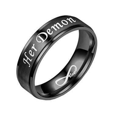 Imagem de HIJONES Conjunto de anéis de casal de aço inoxidável anjo e demônio para amantes, ouro rosa/preto/prata, Aço inoxidável