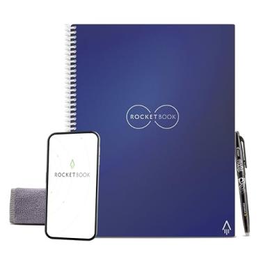 Imagem de Rocketbook Caderno espiral reutilizável central, tamanho carta 21 x 28, azul marinho - páginas forradas, conectadas a aplicativos, apagável, capa durável, ideal para escola, trabalho e projetos