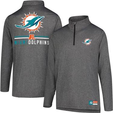 Imagem de Ultra Game Camiseta masculina NFL de manga comprida com zíper de 1/4 macio, Miami Dolphins, cinza mesclado, pequena