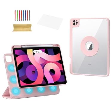 Imagem de Dteck Capa magnética inteligente para iPad mini (A17 Pro/6ª geração) 21.1 cm 2024/2021 com capa transparente removível, suporte para lápis de carregamento, suporte giratório e despertador, capa