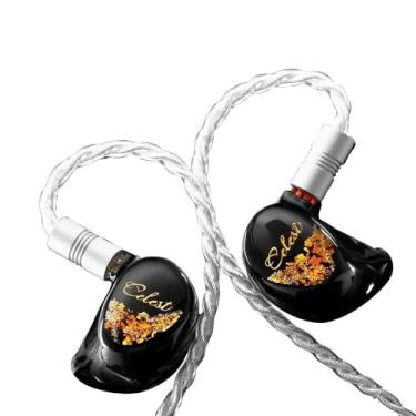 Imagem de HiFiGo Kinera Celest Plutus Beast 1 BC+1 BA+1 SPD, fones de ouvido intra-auriculares com driver de condução óssea IEMs com placa frontal pintada à mão e afinação suave rica (dourado, 4,4 mm)