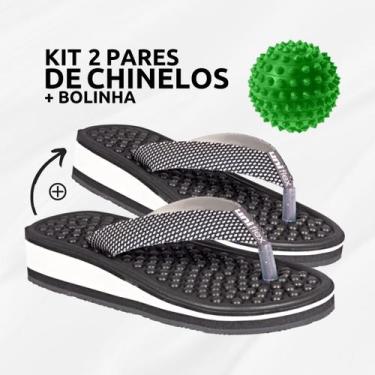 Imagem de Kit 2 Pares Chinelo Ortopédico Uniflex + Bolinha Massageadora, 37/38, 