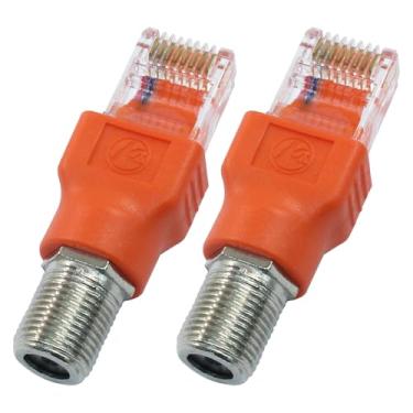 Imagem de Jiozermi Adaptador conversor RF para RJ45, adaptador coaxial para Ethernet coaxial Rf F fêmea para conversor macho RJ45 para testador de linha (laranja)