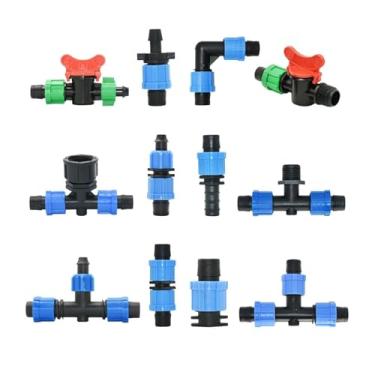 Imagem de Suprimentos de jardim 16mm Micro Irrigation Drip Tape Connectors Tee Repair Elbow End Plug Tap Fittings Locked Hose Joints Greenhouse Coupler Bico(Blue)