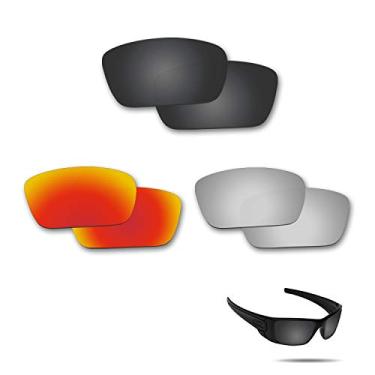 Imagem de Fiskr Lentes polarizadas de substituição para óculos de sol Oakley Fuel Cell (OO9096) com revestimento antiarranhões, água salgada e antipoeira (preto furtivo, prata metálica e vermelho fogo), Preto,