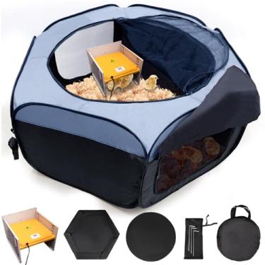 Imagem de Caixa de chocadeira para kit iniciante de pintinho, caneta para chocadeira de frango, cercadinho de brincar/barraca, poleiro para até 17 pintinhos, kit com placa de aquecimento ajustável, bolsa de