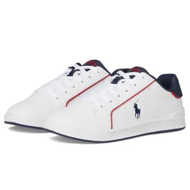 Imagem de Polo Ralph Lauren Tênis infantil unissex Heritage Court Iii (criança grande), Branco/Azul marinho, 20