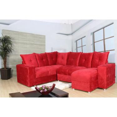 Imagem de Sofá de Canto com Chaise em Tecido Suede Vermelho