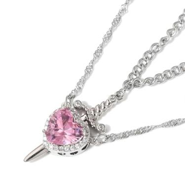Imagem de Wanheart Colares de casal de coração e espada – Joias de amizade combinando para melhores amigos, casais, presente de Dia dos Namorados para ele e ela, conjunto de colar com pingente de aço inoxidável