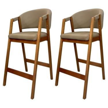 Imagem de Kit 2 Banquetas de Madeira Estofada Alta Ravena Amêndoa Impermeável Mo