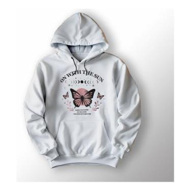 Imagem de Blusa Moletom Canguru Bolso Borboletas Fases Da Lua - Lobo Sete, Branc