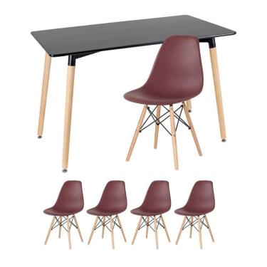 Imagem de Kit - Mesa Retangular Eames 60 X 120 Cm + 4 Cadeiras Dsw Mesa Preto Com Cadeiras Marrom Mesa Preto Com Cadeiras Marrom