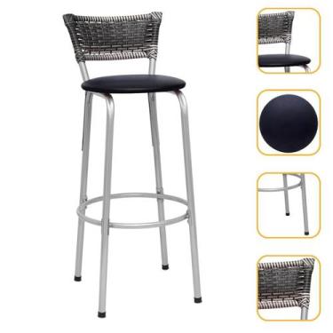 Imagem de Cadeira Alta Encosto Junco Degradê 70Cm Cozinha Varanda Estrutura Prat