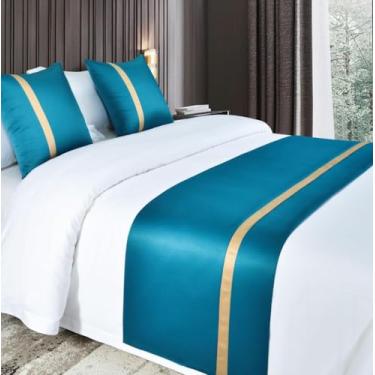 Imagem de Cachecol de corredor de cama de hotel, sedoso, macio, proteção para a pele, cor sólida, toalha de cama moderna, simples, decoração de cama luxuosa, mantas de cama para os pés da cama-azul||1 fronha
