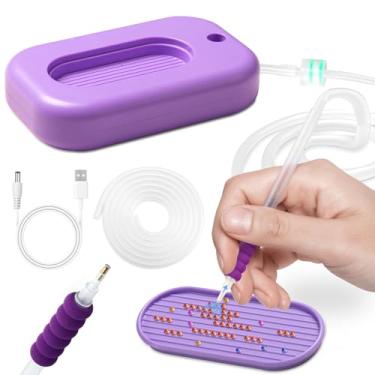 Imagem de JUSTHERE Caneta de pintura de diamante elétrica, caneta de arte de diamante sem necessidade de cera, caneta de pintura de diamante a vácuo de 3 modos com bomba de vácuo e bandeja, acessórios de arte