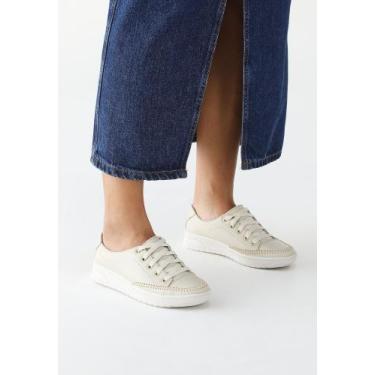 Imagem de Tênis Casual Feminino Bege Off White Couro Legítimo Moderno - Romeu e 