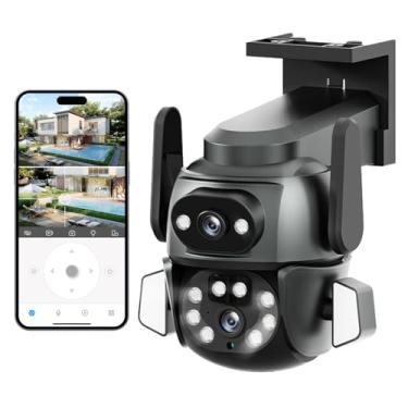 Imagem de ACEMO Câmera de segurança externa, câmera PTZ sem fio de 4 MP, conexão de lente dupla, visão noturna colorida, rastreamento automático, alarme de detecção de movimento, IP66 à prova d'água, WiFi 2,4
