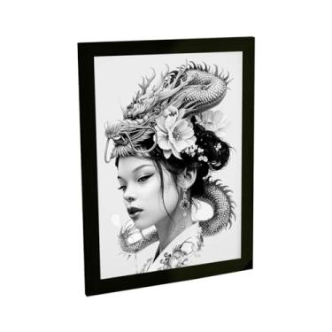 Imagem de Quadro Decorativo BHARDO Mulher Dragão Ilustração Japonesa, A3 34x45cm, Moldura Retangular, Papel Fotográfico Fosco