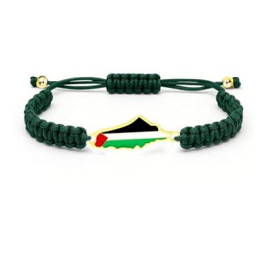 Imagem de Zircobic Série de pulseiras com pingente de bandeira palestina - Design de cordão trançado em preto, vermelho, verde e branco, para casais e amigos para uso diário, Adjustable, Aço inoxidável, Sem