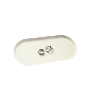 Imagem de Bandeja de silicone – Bandeja oval para banheiro e pia (21 x 10 cm) pode ser lavada na lava-louças, organizador de joias para banheiro, mesa, penteadeira e cosméticos (branca)