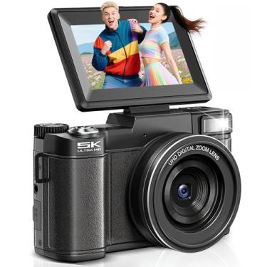Imagem de Câmera digital 5K, câmeras de 64 MP para fotografia, vlog no YouTube, zoom 18X UHD câmera compacta com foco automático e tela flip com cartão SD de 64 GB, 2 baterias, câmera fotográfica pequena para
