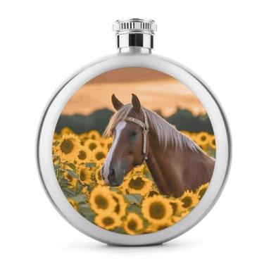 Imagem de Cantil de aço inoxidável, girassol amarelo com estampa de cavalo clássico cantil garrafa de viagem garrafa portátil de metal