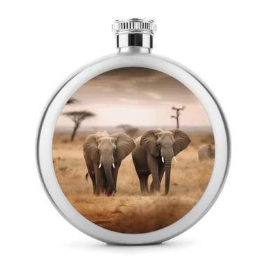 Imagem de Cantil de aço inoxidável, animais selvagens, elefantes, impressão, frasco, clássico, cantil, garrafa de viagem, garrafa portátil de licor