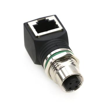 Imagem de SZRMCC Adaptador de tomada M12 para RJ45 M12 D Code 4 pinos macho para RJ45 fêmea anteparo adaptador de rede Ethernet industrial impermeável (4 pinos fêmea-rj45 ângulo reto, código D 4 pinos)