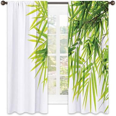 Imagem de Cortina de sombreamento de bambu, ilustração de folha de bambu para bem-estar saúde, pureza fresca, impressão de arte tranquila, cortinas blackout com absorção de som para decoração de sala de