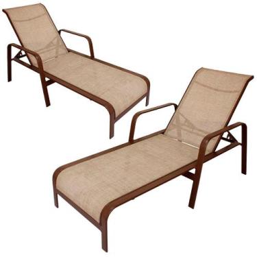 Imagem de Kit 2 Espreguiçadeiras Piscina Alumínio e Tela 5 Posições Modelo Lótus