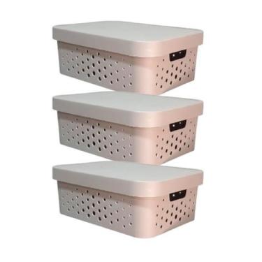 Imagem de kit 3 caixa organizadora cesto multiuso cinza 6 litros qualidade resis