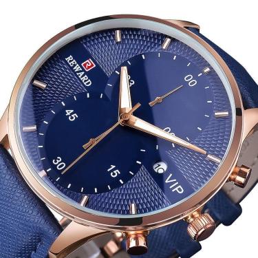 Imagem de Relógio Preto Dourado De Luxo - Cronômetro Com Pulseira De Couro Rosa Dourado Azul