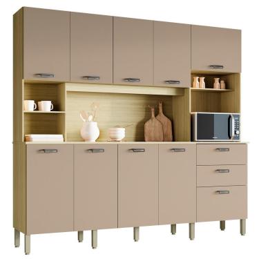 Imagem de Cozinha Compacta Intense 10 Portas 2 Gavetas em MDF 222.2cm Amadeirado Freijo Vanilla
