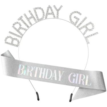 Imagem de Conjunto de tiara de coroa e faixa de glitter para mulheres, princesa, rainha, doce, feliz aniversário, chapéu, lembrancinhas de festa, suprimentos de decoração, acessórios para meninas, presente para