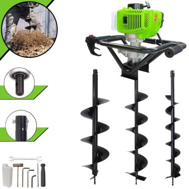 Imagem de Perfurador de Solo Trado Motorizado Menegotti MPS52 À Gasolina 2T 52cc 1,8HP 9.000rpm + KIT 3 Brocas 80x10cm, 80x15cm e 80x20cm P/ Elevação de Cercas