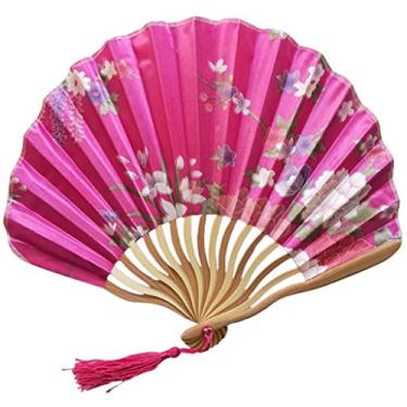 Imagem de Ventiladores dobráveis de mão estilo chinês, ventiladores dobráveis de seda com padrão de bambu para fãs de mão de casamento de mão Fãs chineses