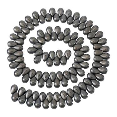 Imagem de Spritewelry Contas de vidro em forma de gota para fabricação de joias, 125 peças, preto, galvanizado, gota, gota d'água, espaçador, contas soltas para colar de pulseira