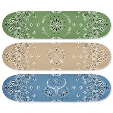 Imagem de Conjunto de skate trio bandana, arte de parede acrílica cortada fácil de pendurar moderno ocidental por Notoriart, 3 painéis, 20 x 81 cm