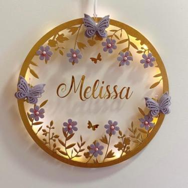 Imagem de Enfeite de Porta Maternidade Acrílico e LED Flores Lilás