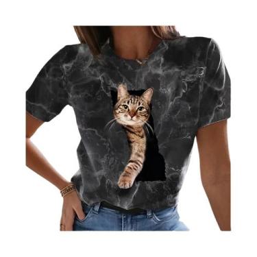 Imagem de Camiseta Feminina Plus Size com Estampa 3D de Gato Kawaii - Estilo Har