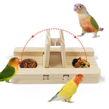 Imagem de CXYYXF Quebra-cabeça de madeira para forrageamento de pássaros, brinquedo interativo de desafio alimentar com blocos deslizantes e fechaduras, enriquecimento para periquitos, calopsitas, conures