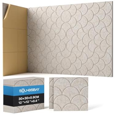 Imagem de Pacote com 12 painéis de parede acústicos autoadesivos, 4,8 kg/ft³, painéis de espuma à prova de som de alta densidade para paredes, painéis de parede à prova de som de 30,5 x 30,5 cm para porta, teto