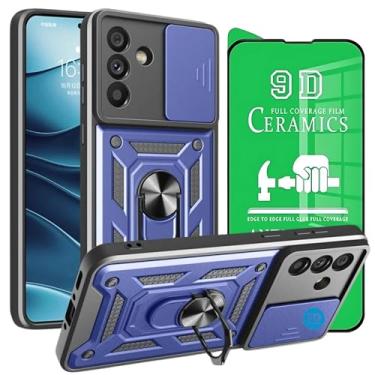 Imagem de Capinha Capa para Galaxy A56 com Película em Cerâmica 9D - Case Protetora Anti Impacto Armadura Militar com Suporte de Anel Magnético - FD Acessórios. (Azul)