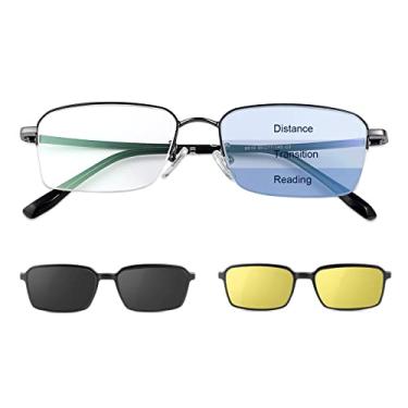 Imagem de LJIMI Óculos de leitura multifocais progressivos bloqueio de luz azul lentes computador leitores homens mulheres antirreflexo proteção UV400 2 peças magnético clipe óculos de sol polarizados, Preto
