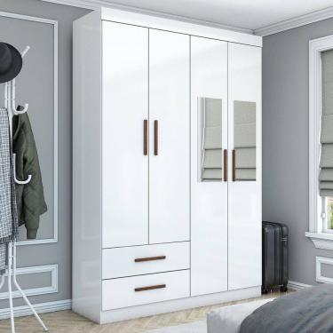 Imagem de Guarda-Roupa Solteiro Genova 4 Portas 2 Gavetas com Espelho Branco - Carioca Móveis