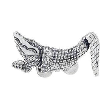 Imagem de AIEDE Broche de jacaré prateado vintage com design texturizado de crocodilo acessório de lapela de metal