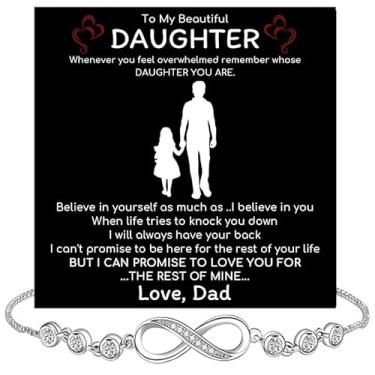 Imagem de SUTERY Colar To My Daughter from Mom and Dad, pingente de zircônia cúbica com cartão de mensagem e caixa de presente, presente de joia para aniversário de filha, formatura, Natal dos pais, Infilnity