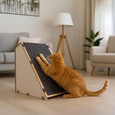 Imagem de BOXFAN Arranhador para Gato com Rampa em MDF Toca Casinha com Carpete Antiestresse Brinquedo Playground Interativo para Gatos Adultos e Filhotes - Conforto, Diversão e Proteção para Móveis