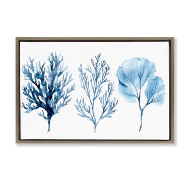 Imagem de Stupell Industries Arte de parede em tela flutuante marrom trio tipos de coral azul, design por LSR Design Studio, 43 x 63 cm